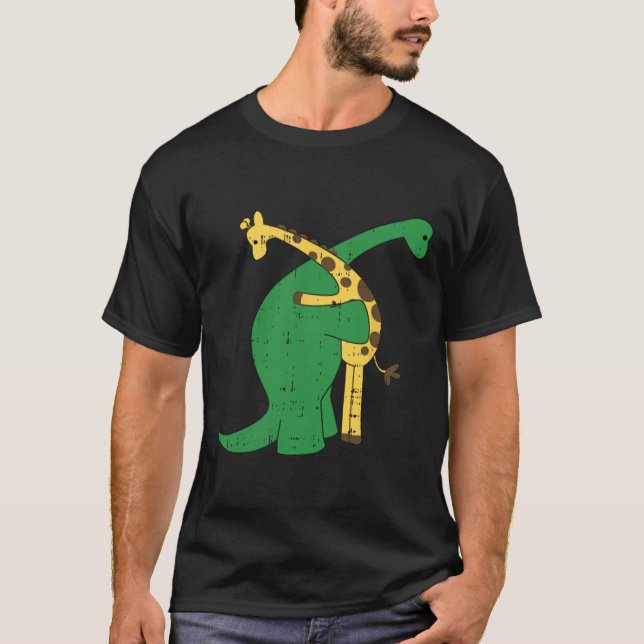 Giraffe Dinosaur Hug Kärlek Dino Animals Safari Ha T Shirt (Framsida)