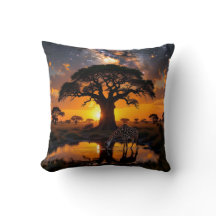 Giraffe dricker vatten i Cosmic African Sunset