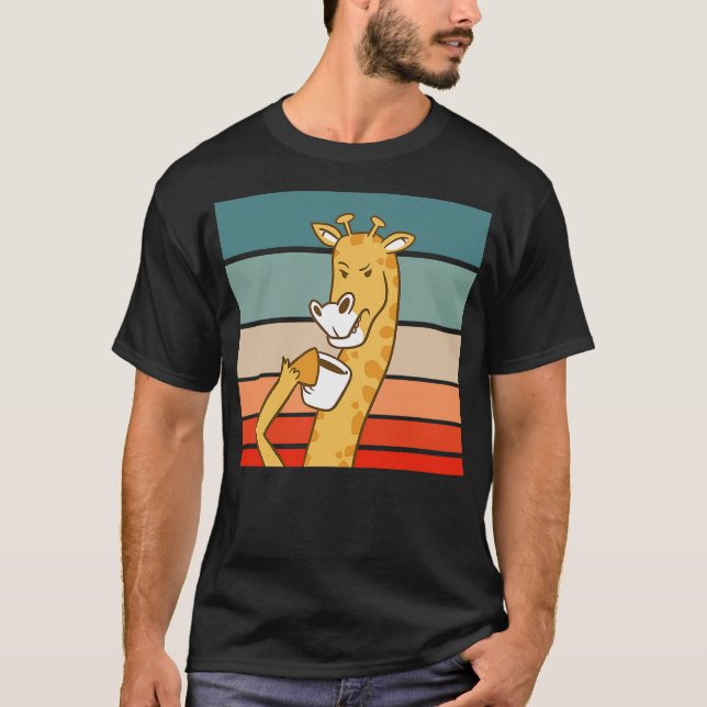 Giraffe Drinking Coffee Drink T Shirt (Framsida)