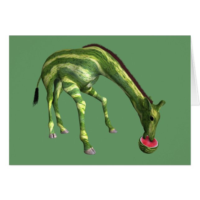 Giraffe Eating Watermelon Hälsningskort (Framsidan Horizontal)