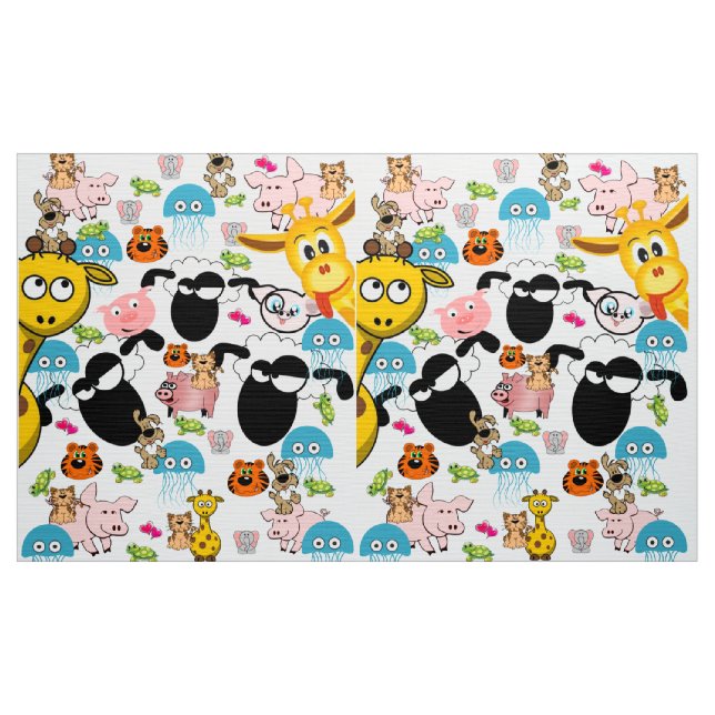 Giraffe Elephant Gris Hund Fabric Tyg (Yard)