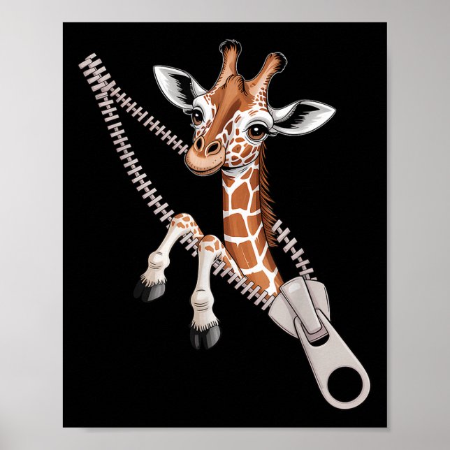 Giraffe Emerging From A Zipper Funny Costume Boys  Poster (Framsidan)