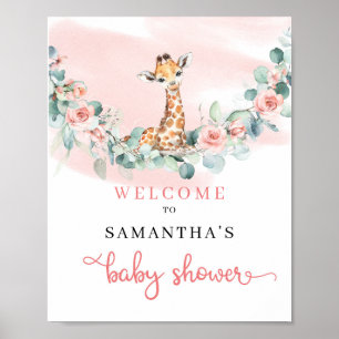 Giraffe Eucalyptus Baby Shower Välkomstskylt Poster
