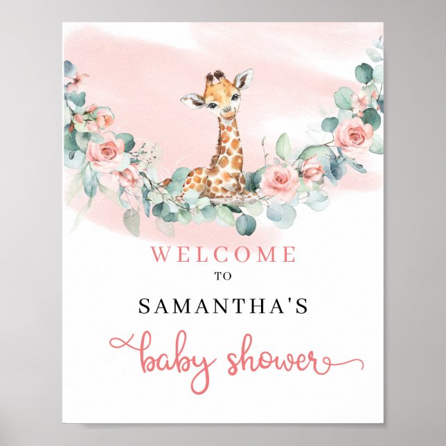 Giraffe Eucalyptus Baby Shower Välkomstskylt Poster (Framsidan)