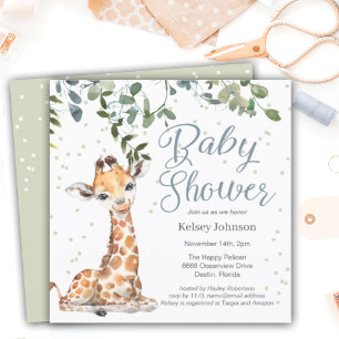 Giraffe Eucalyptus Greenery Baby Shower Inbjudningar