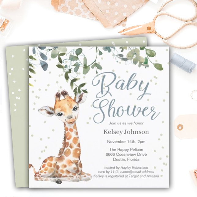 Giraffe Eucalyptus Greenery Baby Shower Inbjudningar (Skapare uppladdad)