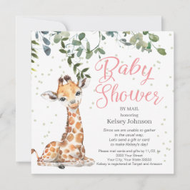 Giraffe Eucalyptus Greenery Rosa Baby Shower Inbjudningar