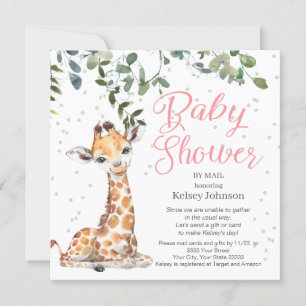 Giraffe Eucalyptus Greenery Rosa Baby Shower Inbjudningar