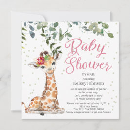 Giraffe Eucalyptus Rosa Blommigt Baby Shower Inbjudningar
