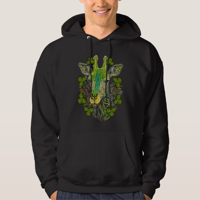 Giraffe Face Head Mandala Irish Shamrock C St Patr Hoodie (Framsida)