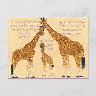 Giraffe-familjen - födelsemeddelande meddelande vykort