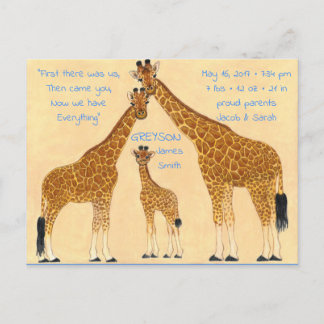 Giraffe-familjen - födelsemeddelande meddelande vykort