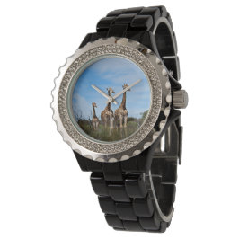 Giraffe-familjen på Grassy Hilltop Armbandsur