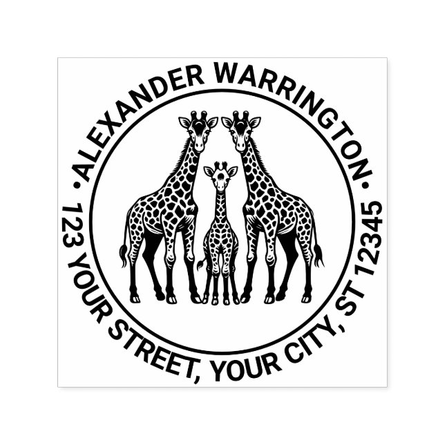 Giraffe Family Baby Giraffe Namn Returadress Självfärgande Stämpel (Design)