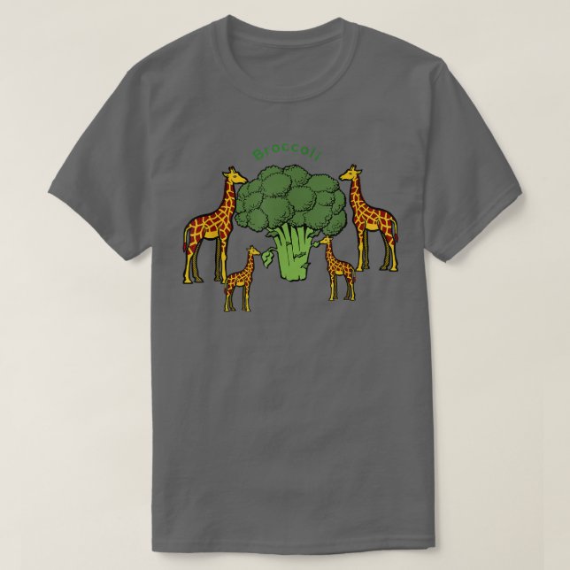 Giraffe Family Eating Broccoli Tree  T Shirt (Design framsida)