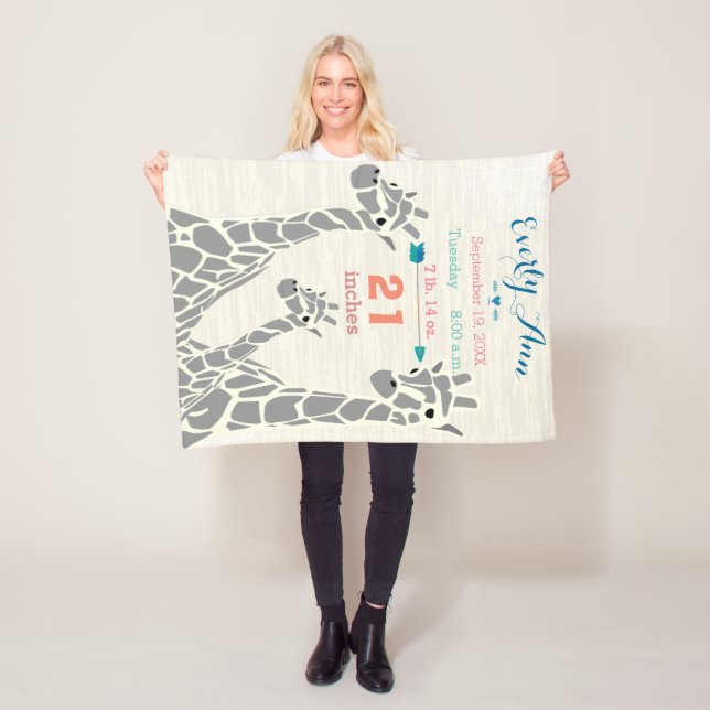 Giraffe Family Flicka Stats Birth Record Fleecefilt (På plats)