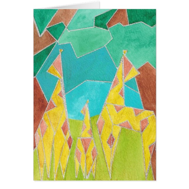 Giraffe Family Original Abstract Art Hälsningskort (Framsidan)