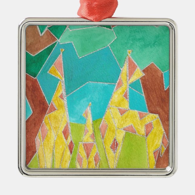 Giraffe Family Original Abstract Art Julgransprydnad Metall (Framsidan)