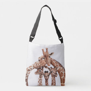 Giraffe Family Porträtt, Cute Safari Animals Tote Axelväska