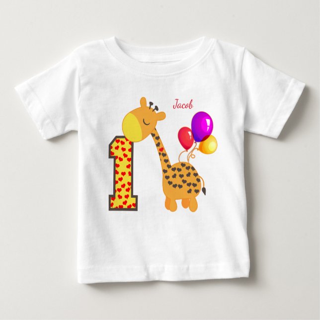 Giraffe First Födelsedagsfest Anpassningsbar T Shirt (Framsida)
