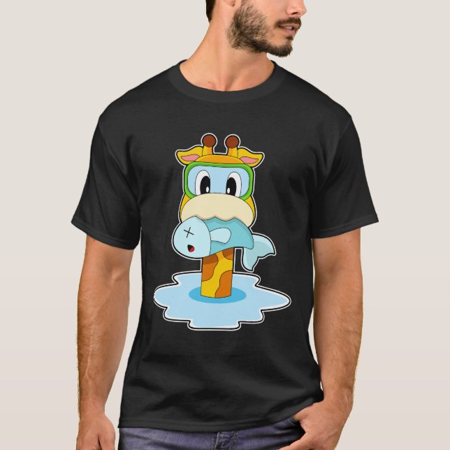 Giraffe Fisher Fish Fishing T Shirt (Framsida)