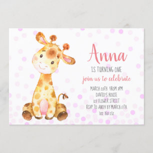 Giraffe Flicka Cute Confetti Rosa födelsedag Inbjudningar