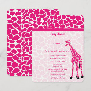Giraffe Flicka ROSA Modern Mönster Baby Shower Inbjudningar