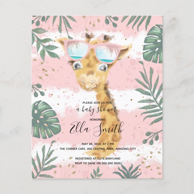 Giraffe Flickpinky-inbjudan till babydusch (Framsida)