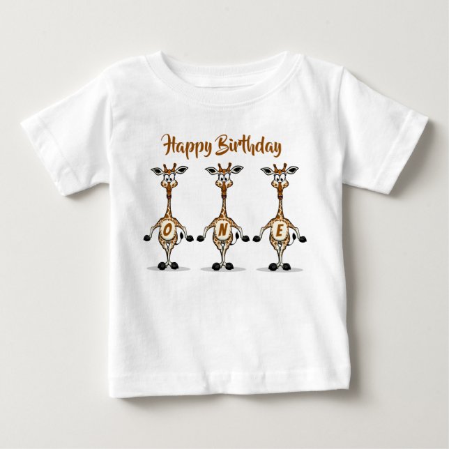 Giraffe Födelsedags Trio En Baby T-Shirt (Framsida)