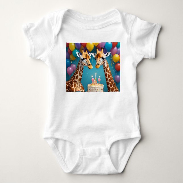 Giraffe-Födelsedagsfest med ballongkummel, T Shirt (Framsida)