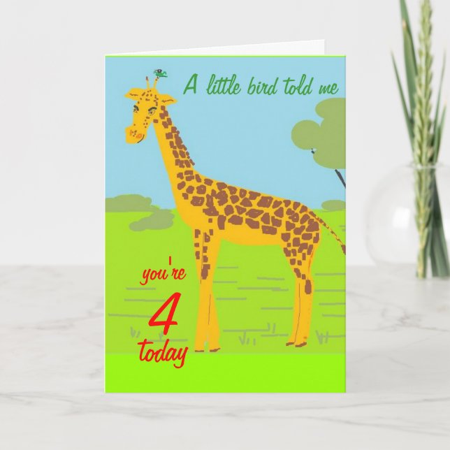 Giraffe födelsedagskort 4 idag kort (Framsida)
