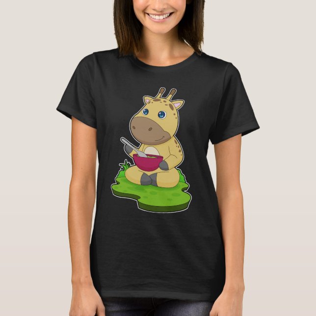 Giraffe Food Bowl T Shirt (Framsida)