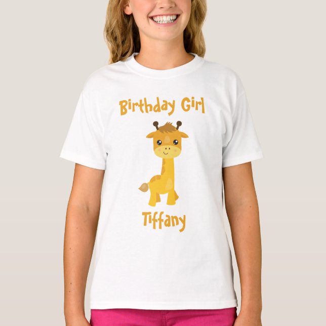Giraffe for Birthday Girl T Shirt (Framsida)