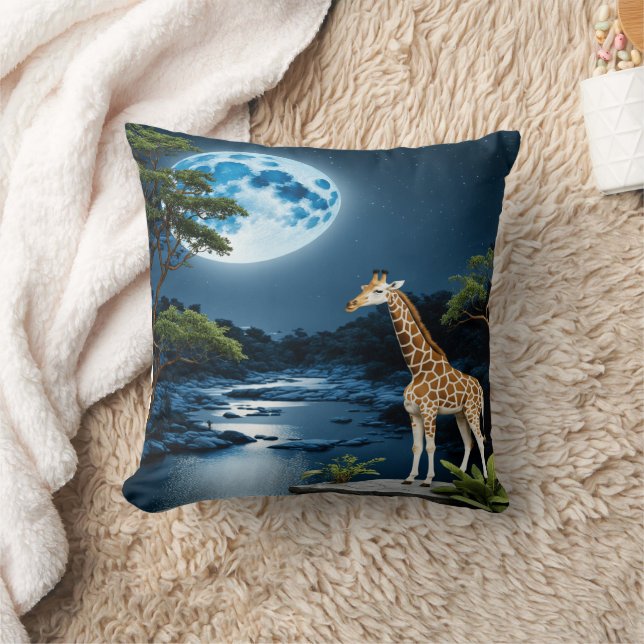Giraffe från floden Moonlit under Starlit Himmel Kudde (Filt)