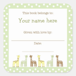 Giraffe Friends Baby Shower Bok Plate Neutralt Gen Fyrkantigt Klistermärke