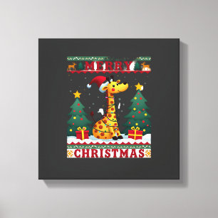 Giraffe Fula jultröjor Rolig Santa hatt Li Canvastryck