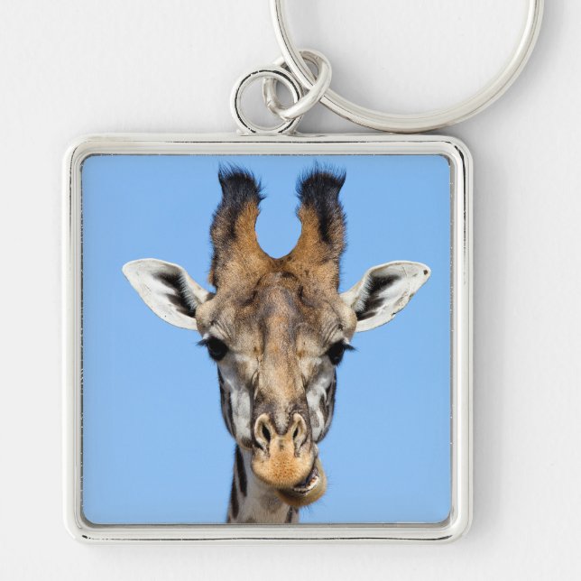 Giraffe Fyrkantig Silverfärgad Nyckelring (Framsidan)