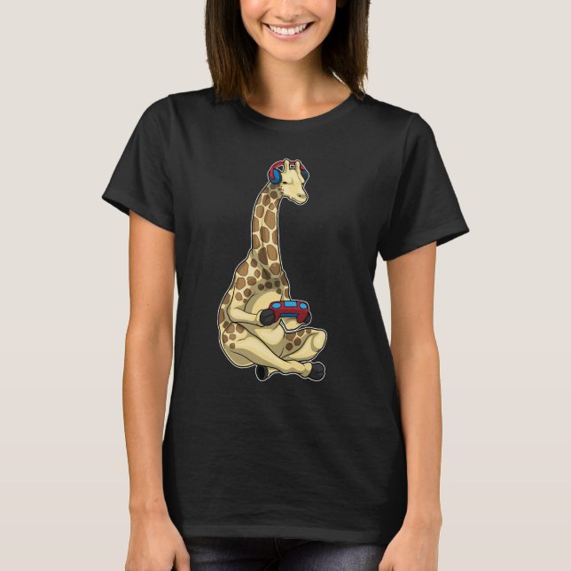 Giraffe Gamer Controller T Shirt (Framsida)