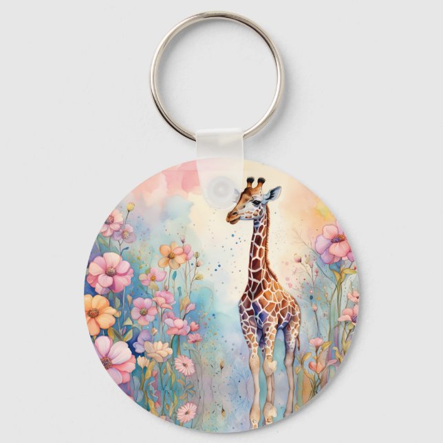 Giraffe Garden Pastel Nyckelring (Framsida)