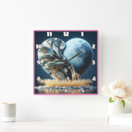 Giraffe gazes at moonlit savanna in Afrika Fyrkantig Klocka