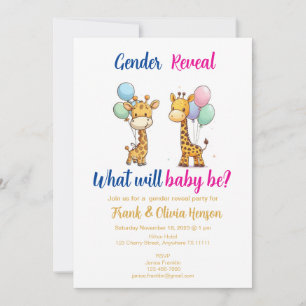 Giraffe Gender Reveal med ballonger Inbjudningar