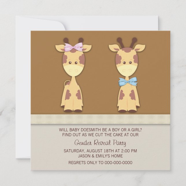 Giraffe Gender Reveal Party Inbjudningar (Framsida)