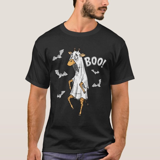 Giraffe Ghost Boo Funny Halloween Costume Men Wome T Shirt (Framsida)