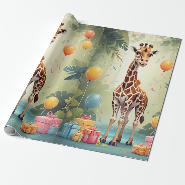 Giraffe & Gifts in i Jungle | Papper radbrytning Presentpapper (Utrullad)