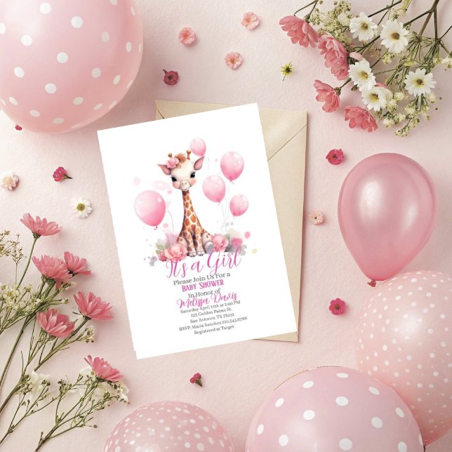 Giraffe Girl Baby Shower Invitation Inbjudningar (Personalize this cute baby girl giraffe for your baby shower. )