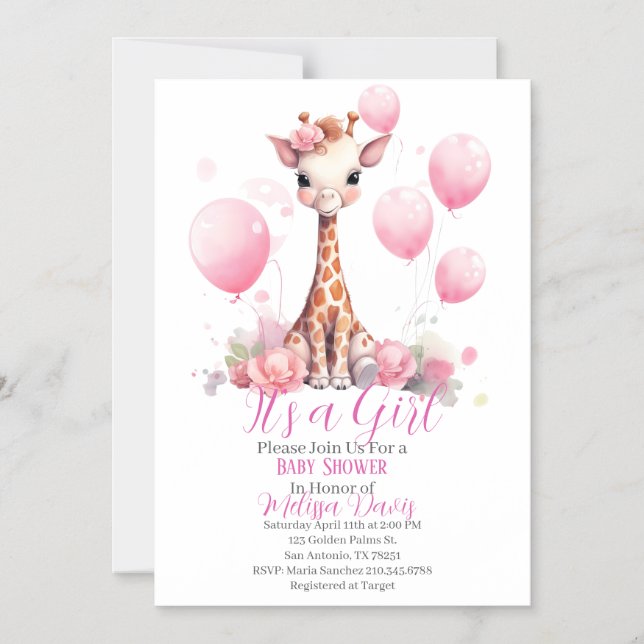 Giraffe Girl Baby Shower Invitation Magnetisk Inbjudningskort (Framsida)