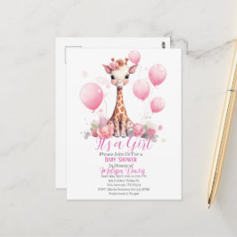 Giraffe Girl Baby Shower Invitation Vykort