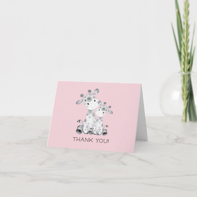 Giraffe Girls Baby Shower Tackkort (Framsida)