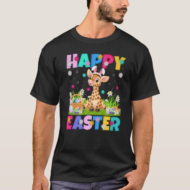 Giraffe Glad påsk Bunny Giraffe Påsk Söndag T Shirt (Framsida)