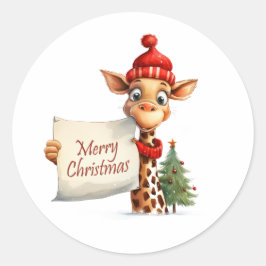 Giraffe God jul Runt Klistermärke